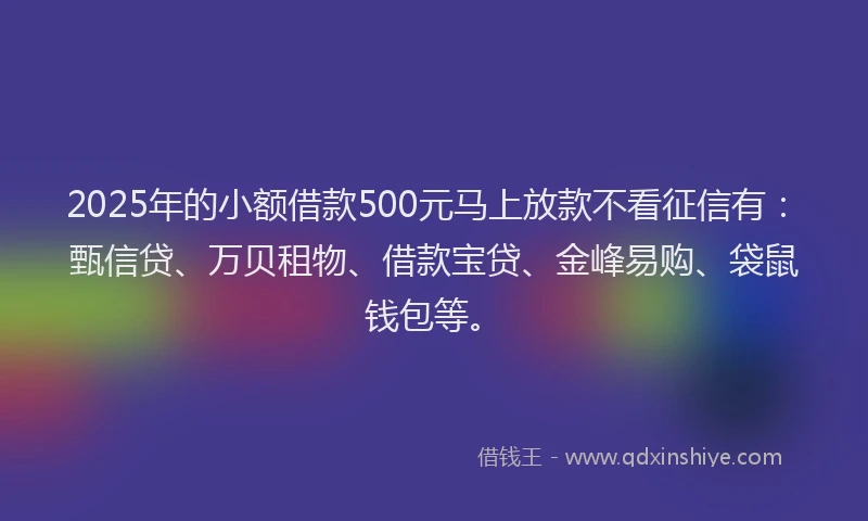 2025年的小额借款500元马上放款不看征信有：甄信贷、万贝租物、借款宝贷、金峰易购、袋鼠钱包等。