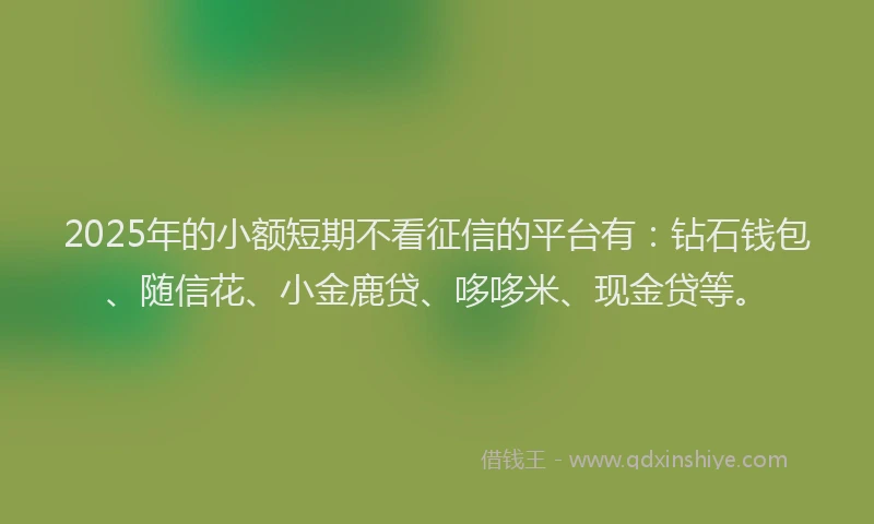 2025年的小额短期不看征信的平台有：钻石钱包、随信花、小金鹿贷、哆哆米、现金贷等。
