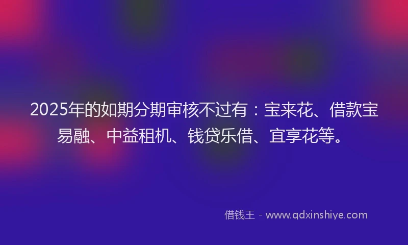 2025年的如期分期审核不过有：宝来花、借款宝易融、中益租机、钱贷乐借、宜享花等。
