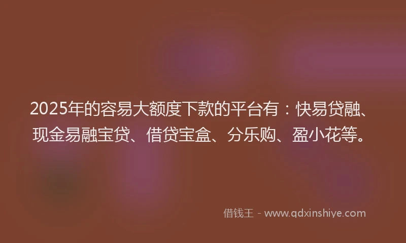 2025年的容易大额度下款的平台有：快易贷融、现金易融宝贷、借贷宝盒、分乐购、盈小花等。