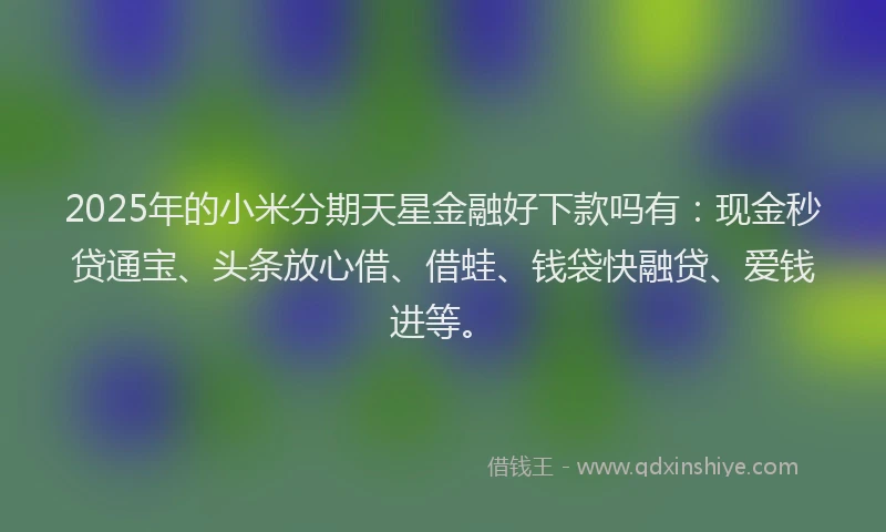 2025年的小米分期天星金融好下款吗有：现金秒贷通宝、头条放心借、借蛙、钱袋快融贷、爱钱进等。