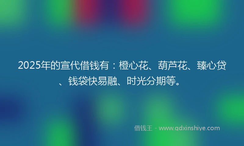 2025年的宣代借钱有：橙心花、葫芦花、臻心贷、钱袋快易融、时光分期等。
