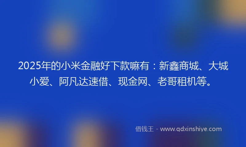 2025年的小米金融好下款嘛有：新鑫商城、大城小爱、阿凡达速借、现金网、老哥租机等。