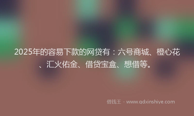 2025年的容易下款的网贷有：六号商城、橙心花、汇火佑金、借贷宝盒、想借等。