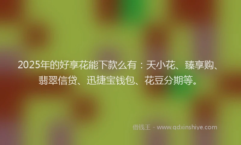 2025年的好享花能下款么有：天小花、臻享购、翡翠信贷、迅捷宝钱包、花豆分期等。