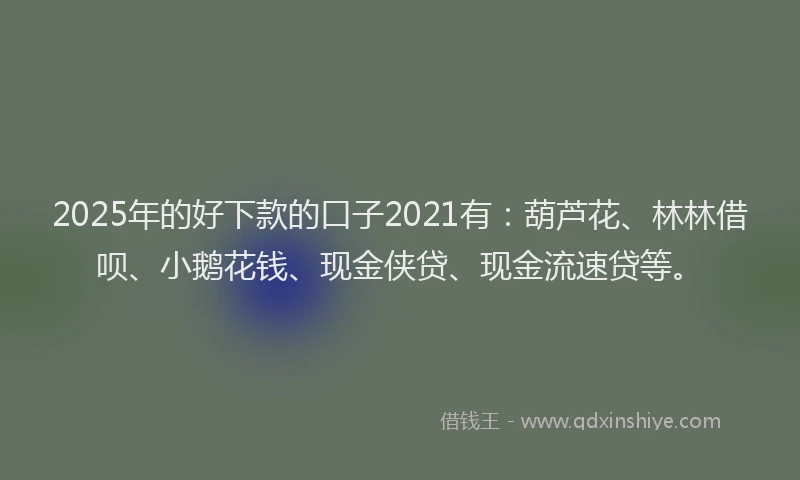 2025年的好下款的口子2021有：葫芦花、林林借呗、小鹅花钱、现金侠贷、现金流速贷等。