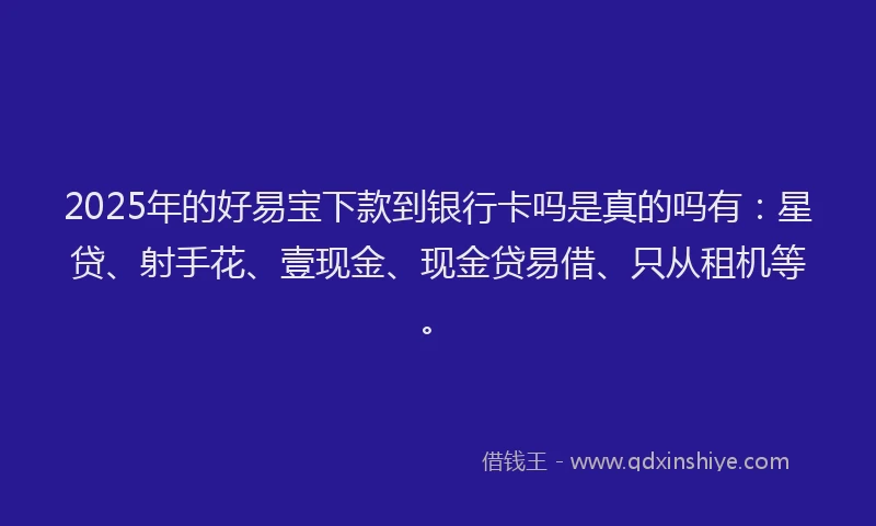 2025年的好易宝下款到银行卡吗是真的吗有：星贷、射手花、壹现金、现金贷易借、只从租机等。