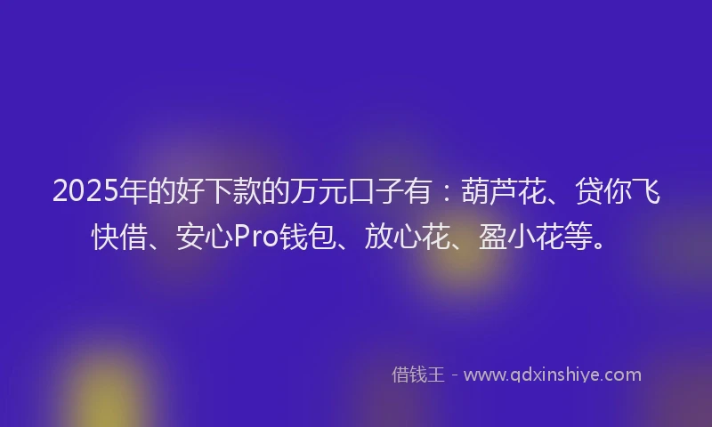2025年的好下款的万元口子有：葫芦花、贷你飞快借、安心Pro钱包、放心花、盈小花等。