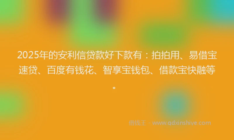 2025年的安利信贷款好下款有:拍拍用、易借宝速贷、百度有钱花、智享宝钱包、借款宝快融等。