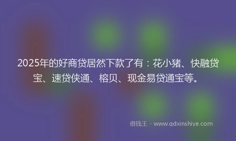 2025年的好商贷居然下款了有：花小猪、快融贷宝、速贷侠通、榕贝、现金易贷通宝等。