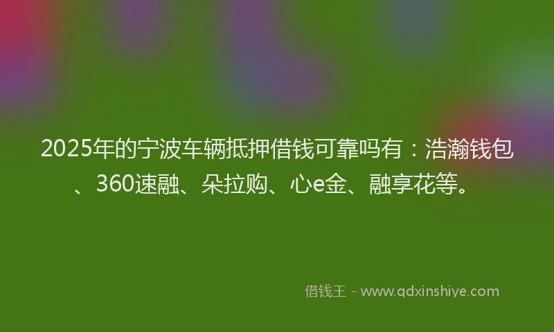 2025年的宁波车辆抵押借钱可靠吗有：浩瀚钱包、360速融、朵拉购、心e金、融享花等。
