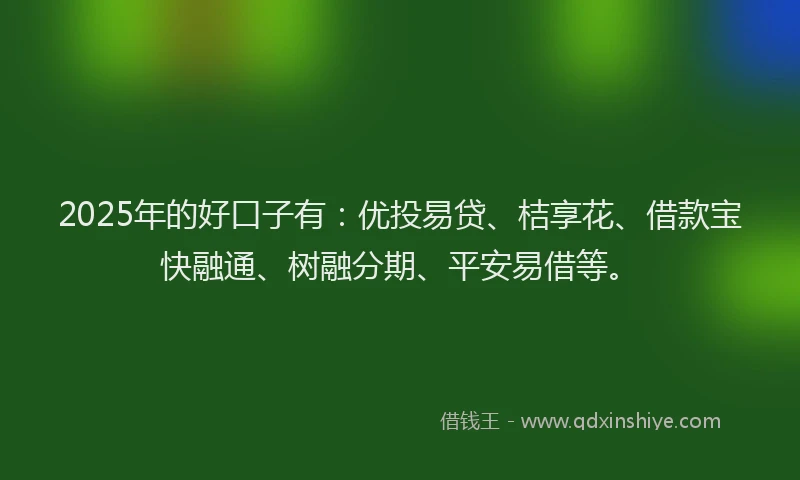 2025年的好口子有：优投易贷、桔享花、借款宝快融通、树融分期、平安易借等。