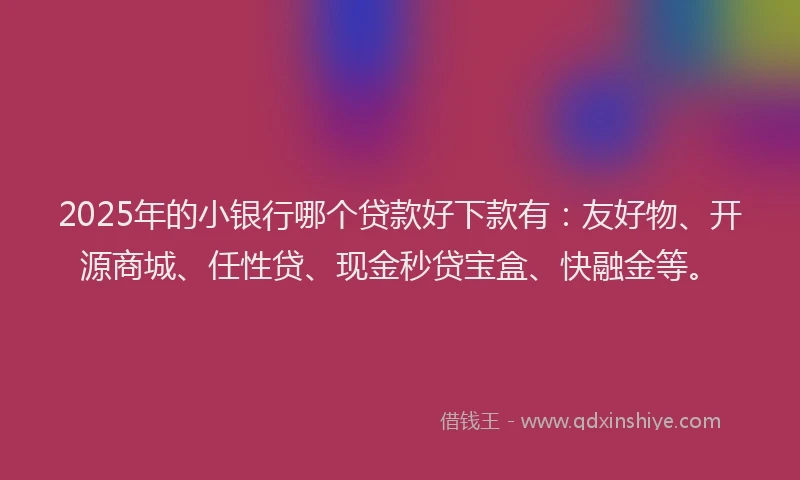 2025年的小银行哪个贷款好下款有：友好物、开源商城、任性贷、现金秒贷宝盒、快融金等。
