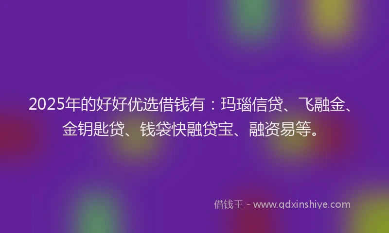 2025年的好好优选借钱有：玛瑙信贷、飞融金、金钥匙贷、钱袋快融贷宝、融资易等。