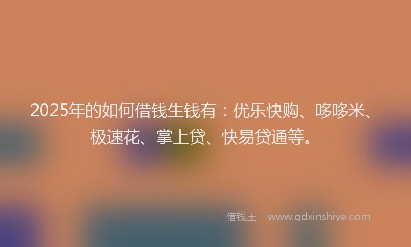 2025年的如何借钱生钱有：优乐快购、哆哆米、极速花、掌上贷、快易贷通等。