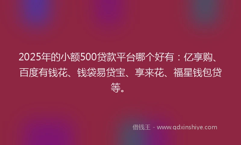 2025年的小额500贷款平台哪个好有：亿享购、百度有钱花、钱袋易贷宝、享来花、福星钱包贷等。