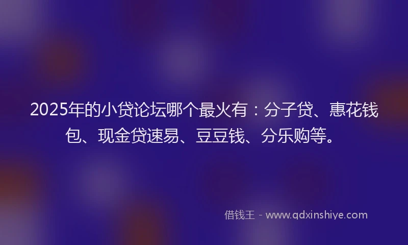 2025年的小贷论坛哪个最火有：分子贷、惠花钱包、现金贷速易、豆豆钱、分乐购等。