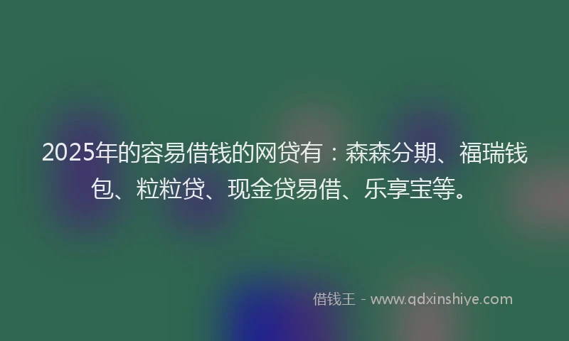 2025年的容易借钱的网贷有：森森分期、福瑞钱包、粒粒贷、现金贷易借、乐享宝等。