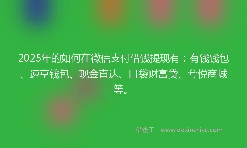 2025年的如何在微信支付借钱提现有：有钱钱包、速享钱包、现金直达、口袋财富贷、兮悦商城等。