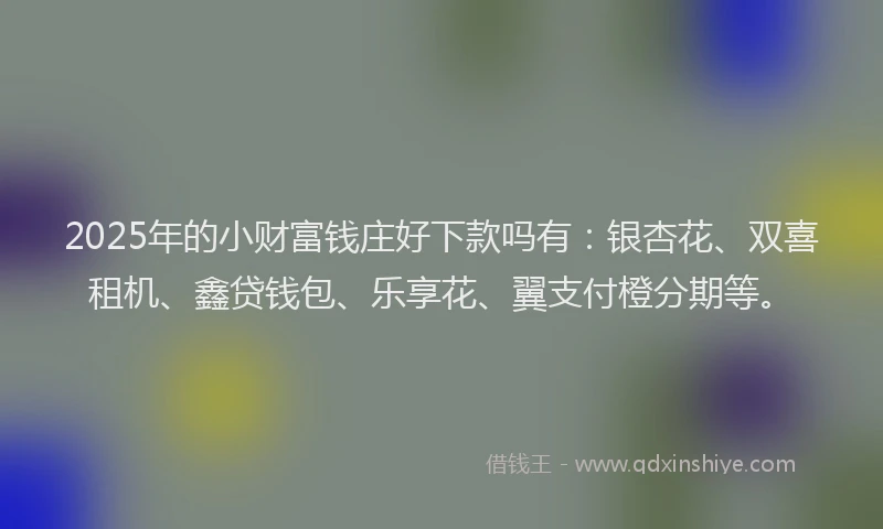 2025年的小财富钱庄好下款吗有：银杏花、双喜租机、鑫贷钱包、乐享花、翼支付橙分期等。
