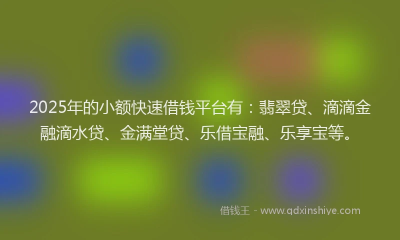 2025年的小额快速借钱平台有：翡翠贷、滴滴金融滴水贷、金满堂贷、乐借宝融、乐享宝等。