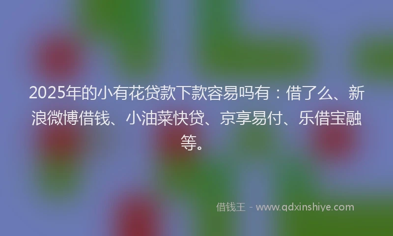 2025年的小有花贷款下款容易吗有：借了么、新浪微博借钱、小油菜快贷、京享易付、乐借宝融等。