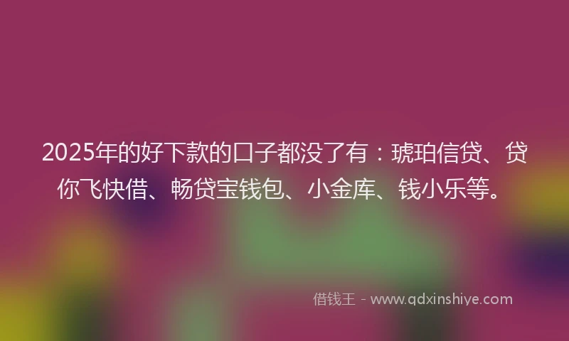 2025年的好下款的口子都没了有：琥珀信贷、贷你飞快借、畅贷宝钱包、小金库、钱小乐等。