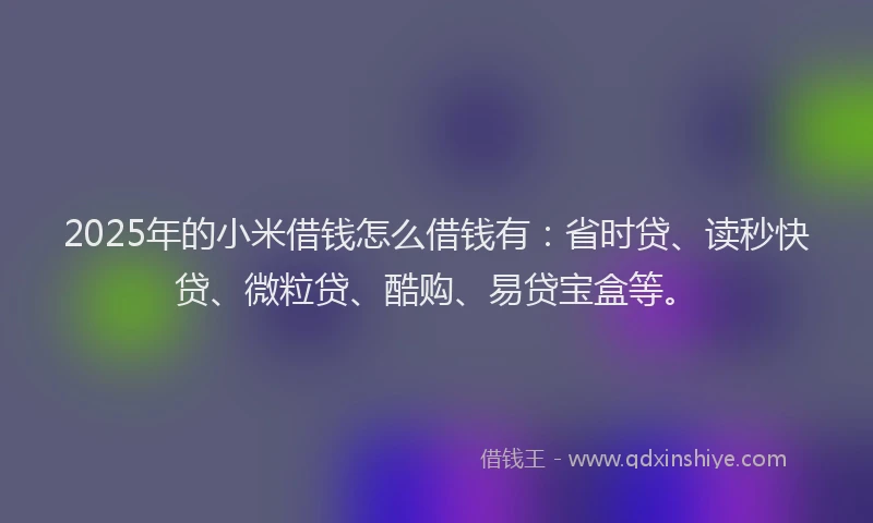 2025年的小米借钱怎么借钱有：省时贷、读秒快贷、微粒贷、酷购、易贷宝盒等。