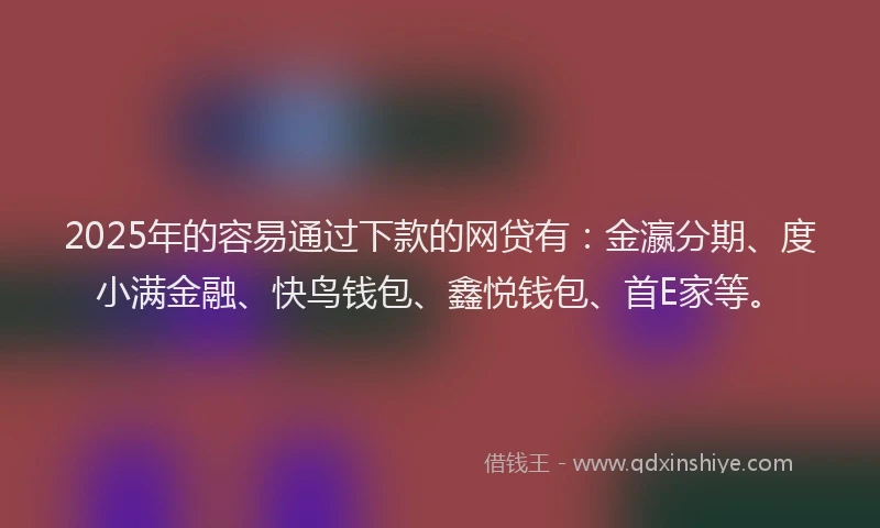 2025年的容易通过下款的网贷有：金瀛分期、度小满金融、快鸟钱包、鑫悦钱包、首E家等。