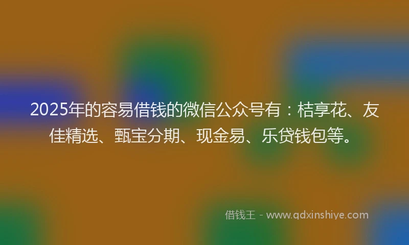 2025年的容易借钱的微信公众号有：桔享花、友佳精选、甄宝分期、现金易、乐贷钱包等。