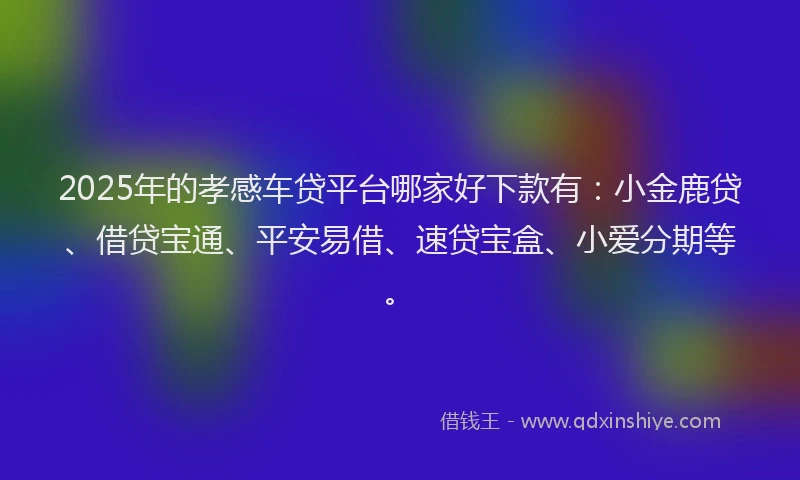 2025年的孝感车贷平台哪家好下款有：小金鹿贷、借贷宝通、平安易借、速贷宝盒、小爱分期等。