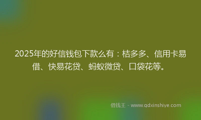 2025年的好信钱包下款么有：桔多多、信用卡易借、快易花贷、蚂蚁微贷、口袋花等。