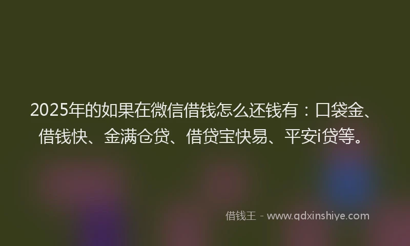 2025年的如果在微信借钱怎么还钱有：口袋金、借钱快、金满仓贷、借贷宝快易、平安i贷等。