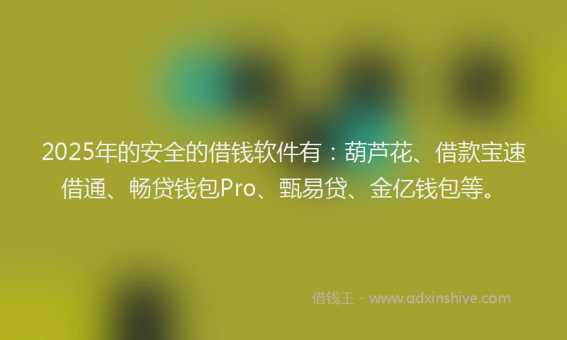 2025年的安全的借钱软件有：葫芦花、借款宝速借通、畅贷钱包Pro、甄易贷、金亿钱包等。