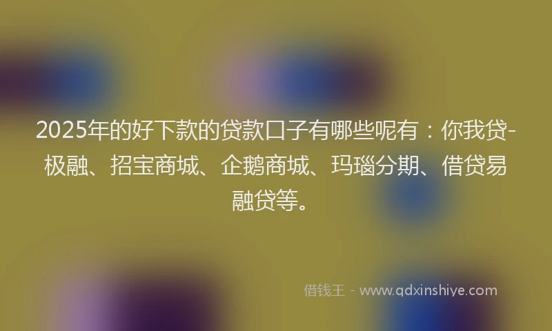2025年的好下款的贷款口子有哪些呢有：你我贷-极融、招宝商城、企鹅商城、玛瑙分期、借贷易融贷等。