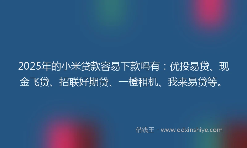 2025年的小米贷款容易下款吗有：优投易贷、现金飞贷、招联好期贷、一橙租机、我来易贷等。