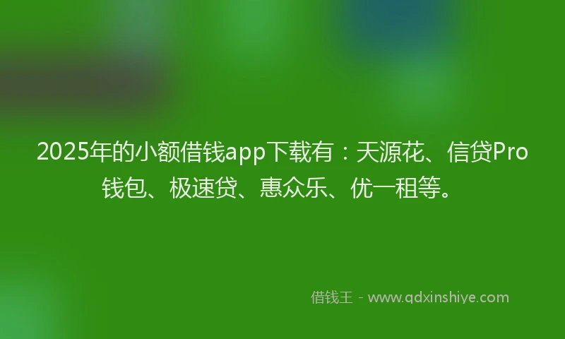 2025年的小额借钱app下载有:天源花、信贷Pro钱包、极速贷、惠众乐、优一租等。