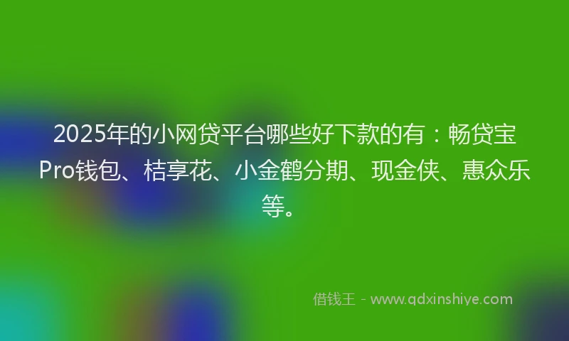 2025年的小网贷平台哪些好下款的有：畅贷宝Pro钱包、桔享花、小金鹤分期、现金侠、惠众乐等。