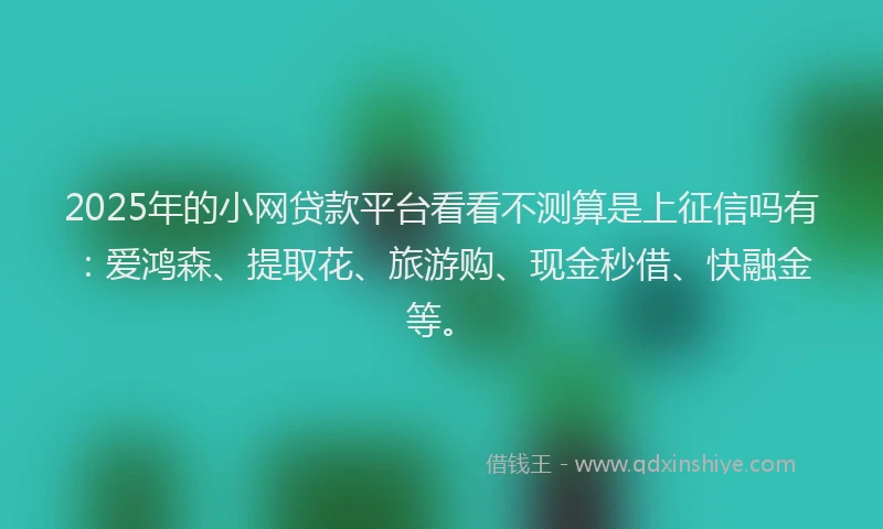 2025年的小网贷款平台看看不测算是上征信吗有：爱鸿森、提取花、旅游购、现金秒借、快融金等。
