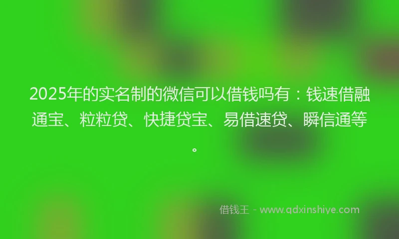 2025年的实名制的微信可以借钱吗有：钱速借融通宝、粒粒贷、快捷贷宝、易借速贷、瞬信通等。
