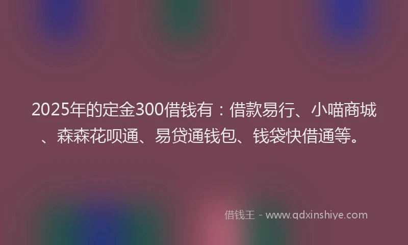 2025年的定金300借钱有：借款易行、小喵商城、森森花呗通、易贷通钱包、钱袋快借通等。