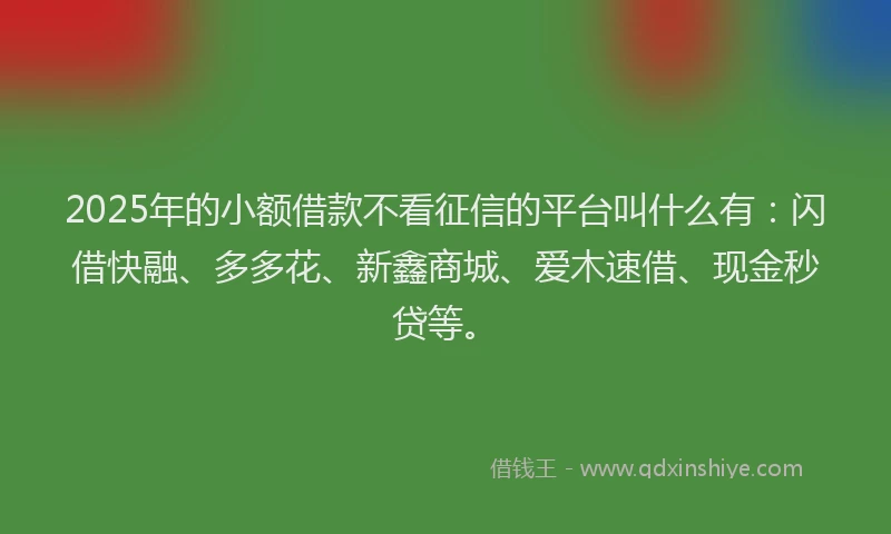 2025年的小额借款不看征信的平台叫什么有：闪借快融、多多花、新鑫商城、爱木速借、现金秒贷等。