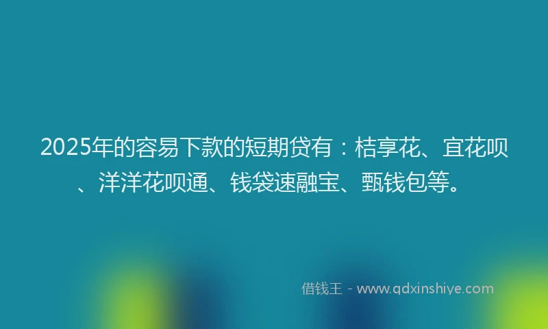 2025年的容易下款的短期贷有：桔享花、宜花呗、洋洋花呗通、钱袋速融宝、甄钱包等。