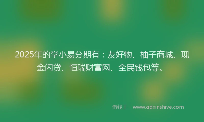 2025年的学小易分期有：友好物、柚子商城、现金闪贷、恒瑞财富网、全民钱包等。