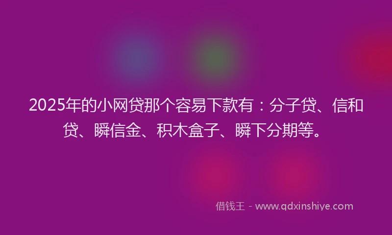 2025年的小网贷那个容易下款有：分子贷、信和贷、瞬信金、积木盒子、瞬下分期等。