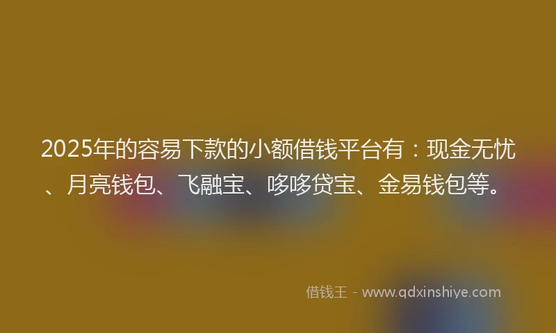 2025年的容易下款的小额借钱平台有：现金无忧、月亮钱包、飞融宝、哆哆贷宝、金易钱包等。