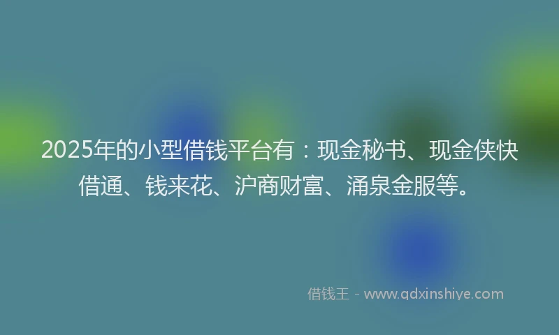 2025年的小型借钱平台有：现金秘书、现金侠快借通、钱来花、沪商财富、涌泉金服等。