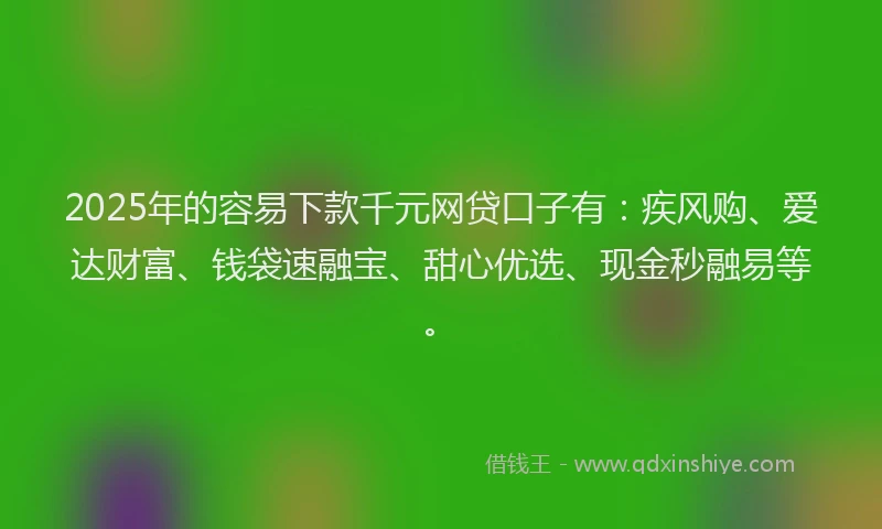 2025年的容易下款千元网贷口子有：疾风购、爱达财富、钱袋速融宝、甜心优选、现金秒融易等。