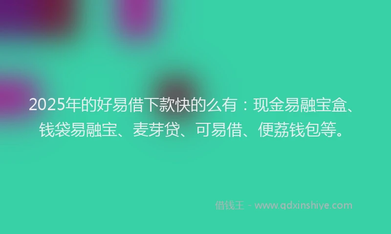 2025年的好易借下款快的么有：现金易融宝盒、钱袋易融宝、麦芽贷、可易借、便荔钱包等。