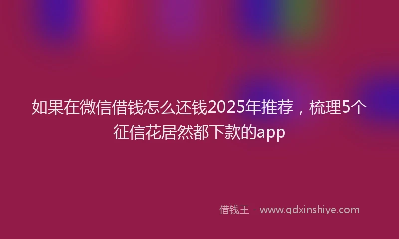 如果在微信借钱怎么还钱2025年推荐，梳理5个征信花居然都下款的app